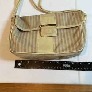 FENDI ivory striped crossbody bag perfect inside with zip pocket snap closure
